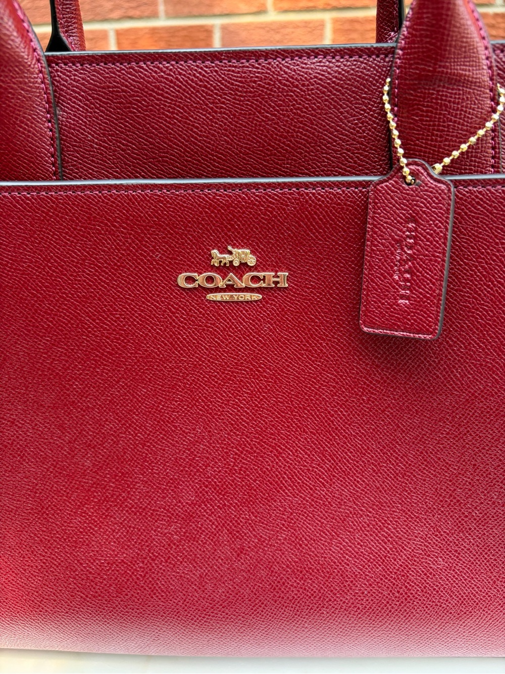 Coach Dark Cherry Red Leather Tote with Gold Hardware - Picture 16 of 16